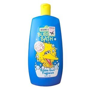Vintage Sesame Street Big Bird Bubble Bath Bubble Gum Scent 15 Oz Blue Bottle